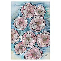 'Night Blossoms' - Acuarela sobre papel con temática floral