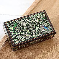Decorative papier mache box, 'Sing-Song in Black' - Handmade Decorative Wood and Papier Mache Box