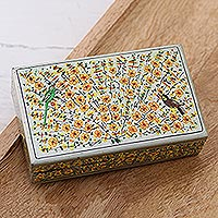 Dekorative Pappmaché-Box, „Sing-Song in Silber“ – handgefertigte dekorative Box aus Holz und Pappmaché