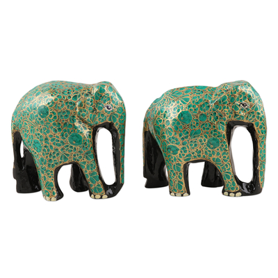 Handcrafted Papier Mache Elephant Statuettes (Pair)