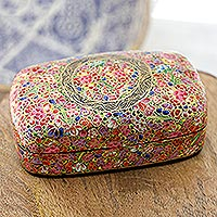 Decorative papier mache box, 'Kashmir Cheer in Rainbow' - Hand Made Decorative Papier Mache Box from India