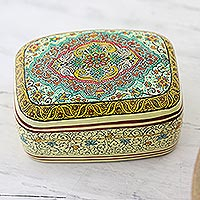 Decorative papier mache box, 'Persian Delight' - Lacquerware Wood and Papier Mache Box from India