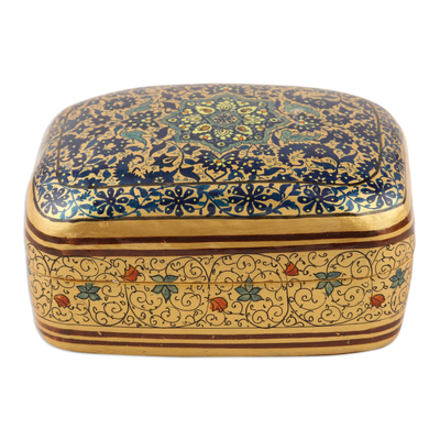 Decorative papier mache box, 'Persian Charm' - Papier Mache Floral-Motif Box from India