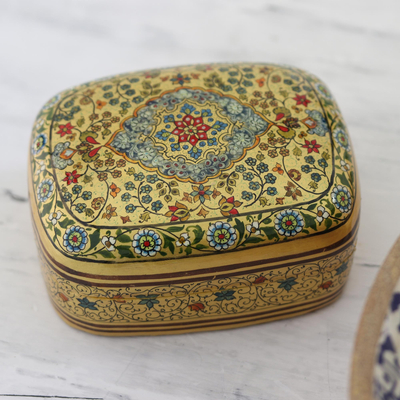 Decorative papier mache box, 'Persian Grace' - Decorative Papier Mache Box with Floral Motif