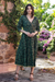 Hand-embroidered cotton wrap dress, 'Verdant Beauty' - Kantha Stitch Cotton Wrap Dress (image 2b) thumbail