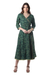 Hand-embroidered cotton wrap dress, 'Verdant Beauty' - Kantha Stitch Cotton Wrap Dress (image 2c) thumbail