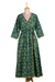 Hand-embroidered cotton wrap dress, 'Verdant Beauty' - Kantha Stitch Cotton Wrap Dress (image 2e) thumbail