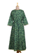 Hand-embroidered cotton wrap dress, 'Verdant Beauty' - Kantha Stitch Cotton Wrap Dress (image 2f) thumbail
