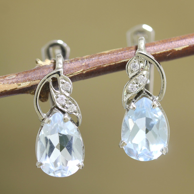 Rhodium-plated blue topaz drop earrings, Ice Drops