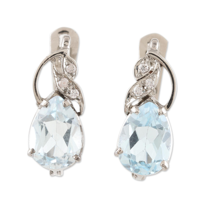 Rhodium-plated blue topaz drop earrings, 'Ice Drops' - Rhodium-Plated Cubic Zirconia Drop Earrings