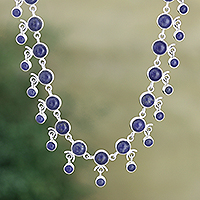 Collar de eslabones de lapislázuli, 'Danza de lapislázuli' - Collar de eslabones de plata de ley y lapislázuli