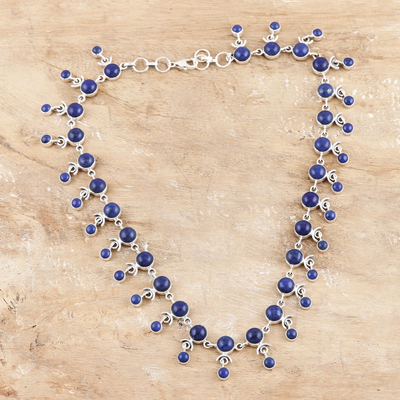 Lapis lazuli link necklace, 'Lapis Dance' - Lapis Lazuli and Sterling Silver Link Necklace