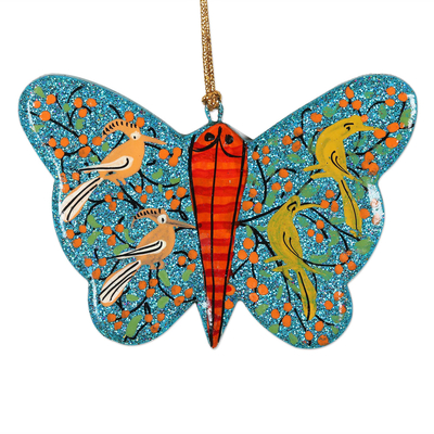 Wood holiday ornaments, 'Winged Fantasy in Teal' (set of 3) - Weeping Willow Wood Holiday Ornaments from India (Set of 3)