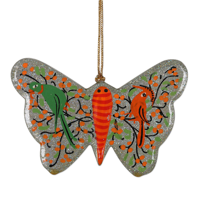 Wood holiday ornaments, 'Winged Fantasy in Silver' (set of 3) - Wood Holiday Ornaments with Butterfly-Motif (Set of 3)