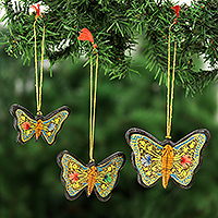 Wood holiday ornaments, 'Valley Fantasy' (set of 3) - Weeping Willow Wood Holiday Ornaments (Set of 3)