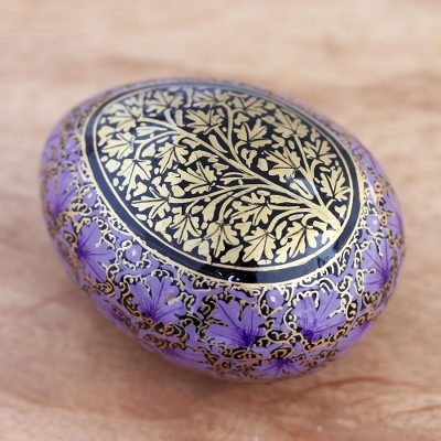 Decorative papier mache box, 'Midnight Muse' - Purple and Gold-Tone Papier Mache Box