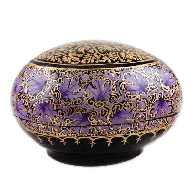 Decorative papier mache box, 'Midnight Muse' - Purple and Gold-Tone Papier Mache Box