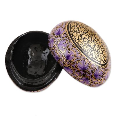 Decorative papier mache box, 'Midnight Muse' - Purple and Gold-Tone Papier Mache Box