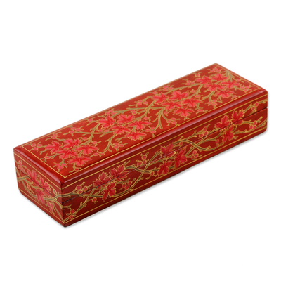Bleistiftbox aus Pappmaché - Dekorative Schachtel aus Pappmaché mit Blattmotiv