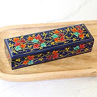 Indian Papier Mache and Weeping Willow Wood Box,'Chinar Pride in Blue'