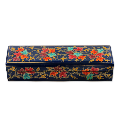 Pappmaché-Bleistiftbox, 'Chinar Pride in Blue' (Stolz in Blau) - Box aus indischem Pappmaché und Trauerweidenholz