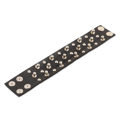 Leather cuff bracelet, 'Edged Out' - Handmade Studded Leather Cuff Bracelet