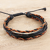 Leather wristband bracelet, 'Magical Alliance' - Handmade Unisex Leather Wristband Bracelet