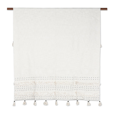 Embroidered cotton throw, 'Under a Cloud' - Embroidered Cotton Throw with Tufted Accents
