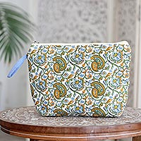 Cotton cosmetic  bag, 'Krishna Tote' - Screen Printed Zippered Pouch in 100% Cotton with Strap