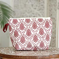 Cotton travel bag, 'Sharda Tote' - Screen Printed Zippered Pouch in 100% Cotton with Strap