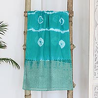 Cotton batik scarf, 'Serene Turquoise' - Batik Dyed Turquoise Colored Scarf with Zig Zag Finish