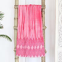 Bright Pink Batik-Dyed Cotton Scarf with Geometric Pattern,'Hot Pink Beauty'