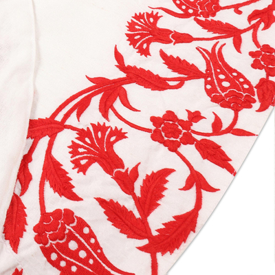 Falda de árbol bordada - Falda de árbol de vacaciones bordada en rojo y blanco