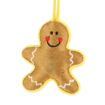 Embroidered wool holiday ornaments, 'Sweet Holiday' (set of 4) - Embroidered Wool Gingerbread Men Ornaments (Set of 4)