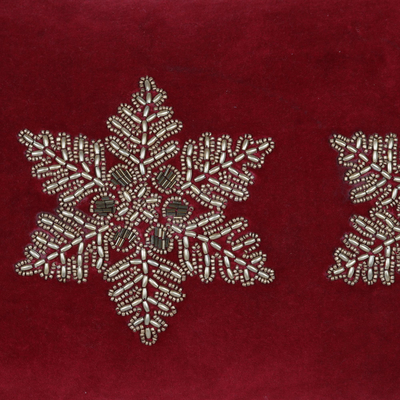 Beaded velvet cushion covers, 'Snowflake Glam' (pair) - Holiday-Themed Velvet Cushion Covers (Pair)