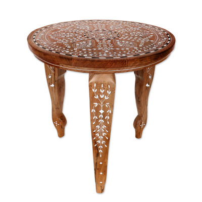 Jamun Wood Inlay Accent Table with Floral Motif