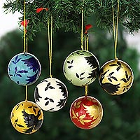 Papier mache holiday ornaments, 'Countdown' (set of 6) - Papier Mache Holiday Ornaments from India (Set of 6)