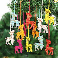 Embroidered wool holiday ornaments, 'Reindeer Dance' (set of 12) - Embroidered Wool Reindeer Holiday Ornaments (Set of 12)