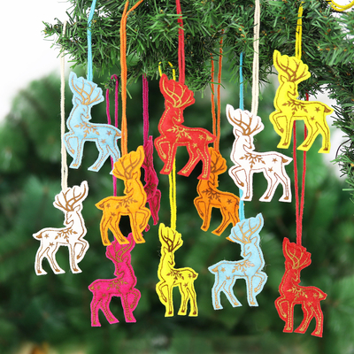 Gestickte Weihnachtsornamente aus Wolle, (12er-Set) - Bestickte Rentier-Weihnachtsornamente aus Wolle (12er-Set)