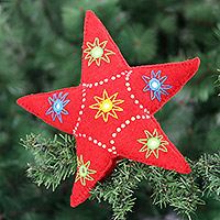 Embroidered wool tree topper, 'Light the Way' - Embellished Felt Wool Holiday Tree Topper