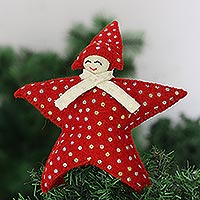 Wool tree topper, 'Angel Face' - Felt Wool Star-Motif Holiday Tree Topper