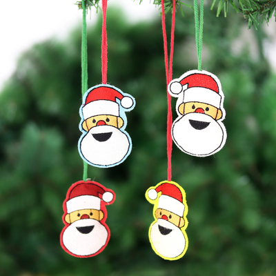 Embroidered wool holiday ornaments, 'Smiling Santa' (set of 4) - Embroidered Wool Santa Clause Holiday Ornaments (Set of 4)