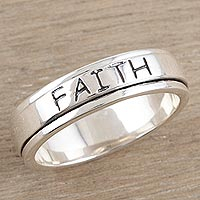 Sterling silver meditation ring, 'Bond of Faith' - Handmade Sterling Silver Meditation Ring