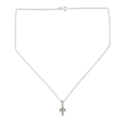 Rhodium-plated emerald pendant necklace, 'Keep Faith in Green' - Rhodium-Plated Emerald Pendant Necklace
