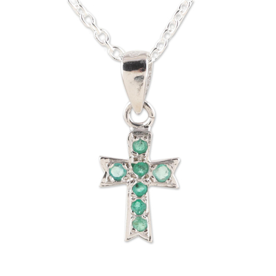 Rhodium-plated emerald pendant necklace, 'Keep Faith in Green' - Rhodium-Plated Emerald Pendant Necklace