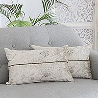 Embroidered viscose cushion covers, 'Holiday Glam' (pair) - Embroidered Faux-Velvet Cushion Covers (Pair)