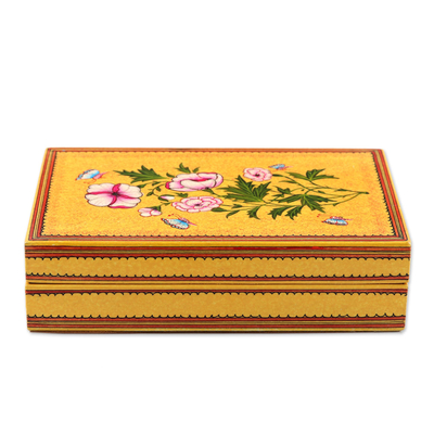 Velvet-Lined Jewelry Box with Floral Motifs - Morning Sunshine | NOVICA