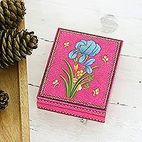 Caja decorativa de papel maché, 'Pink Valley' - Caja decorativa de papel maché con motivo floral