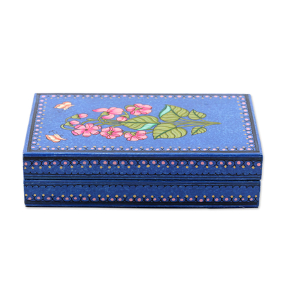 Decorative papier mache box, 'Dusky Garden' - Hand-Painted Decorative Papier Mache Box from India