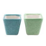 Ceramic planters, 'Plant Life in Square' (pair) - Ceramic Flower Planters with Floral Motif (Pair)